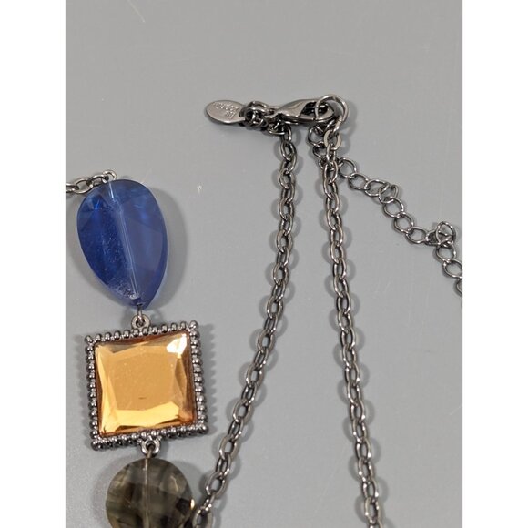 Lia Sophia Horizon Necklace Blue Golden Long Layering Statement Necklace 38 in - Picture 7 of 12